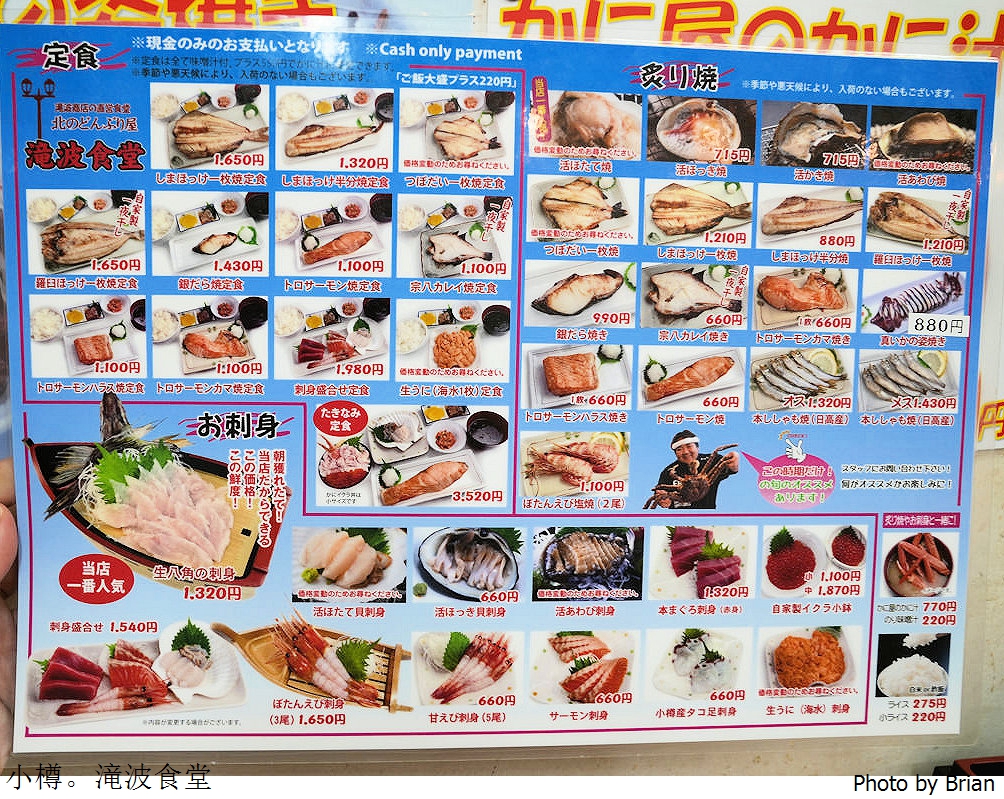 北海道小樽三角市場美食滝波食堂。人氣排隊名店三種海鮮任選組合丼飯