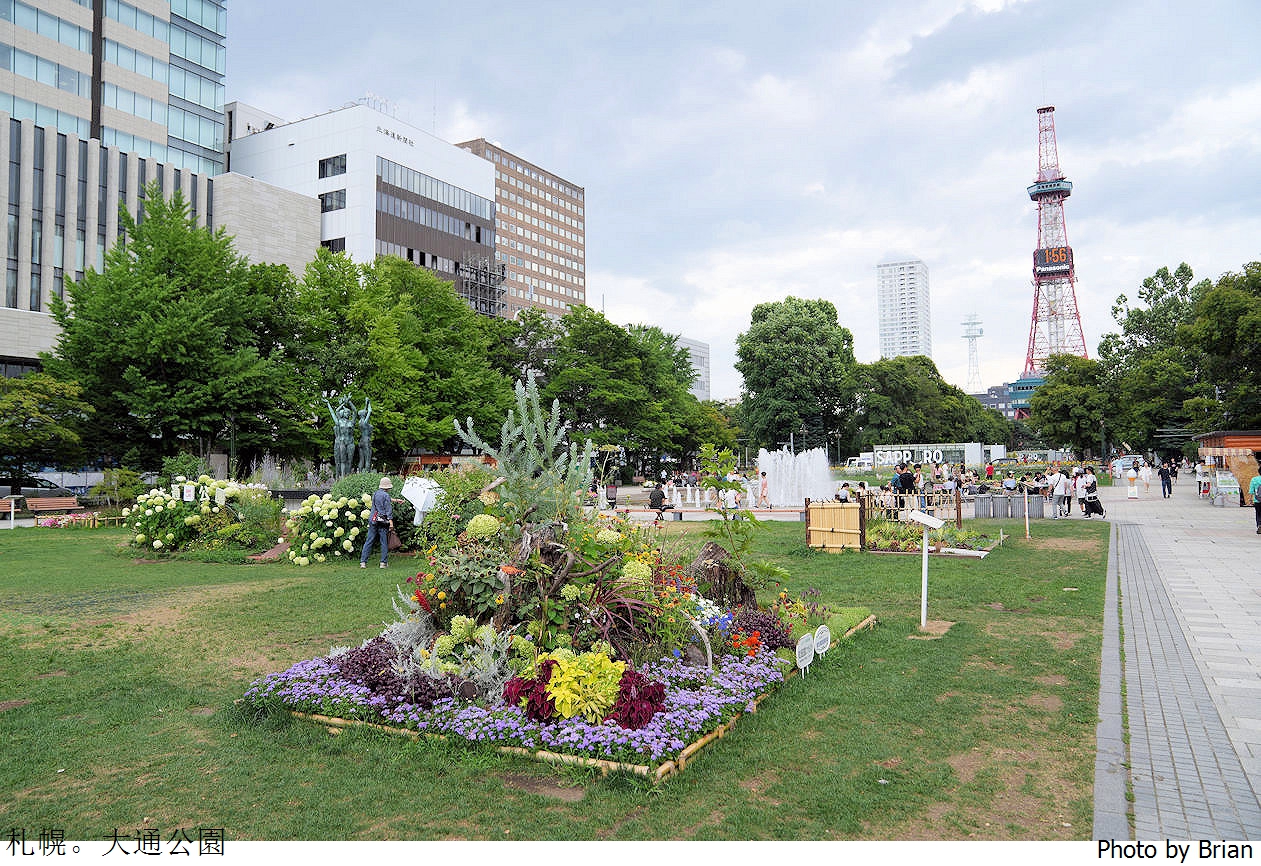 北海道札幌必遊景點大通公園。城市中的綠意還有超好吃北海道烤玉米